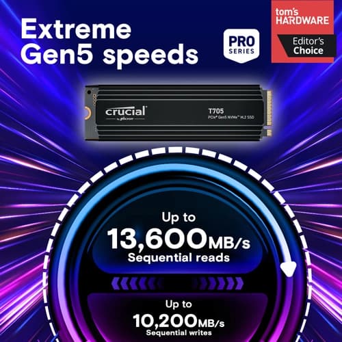 Crucial T705 2TB NVMe Gen5 SSD with Heatsink